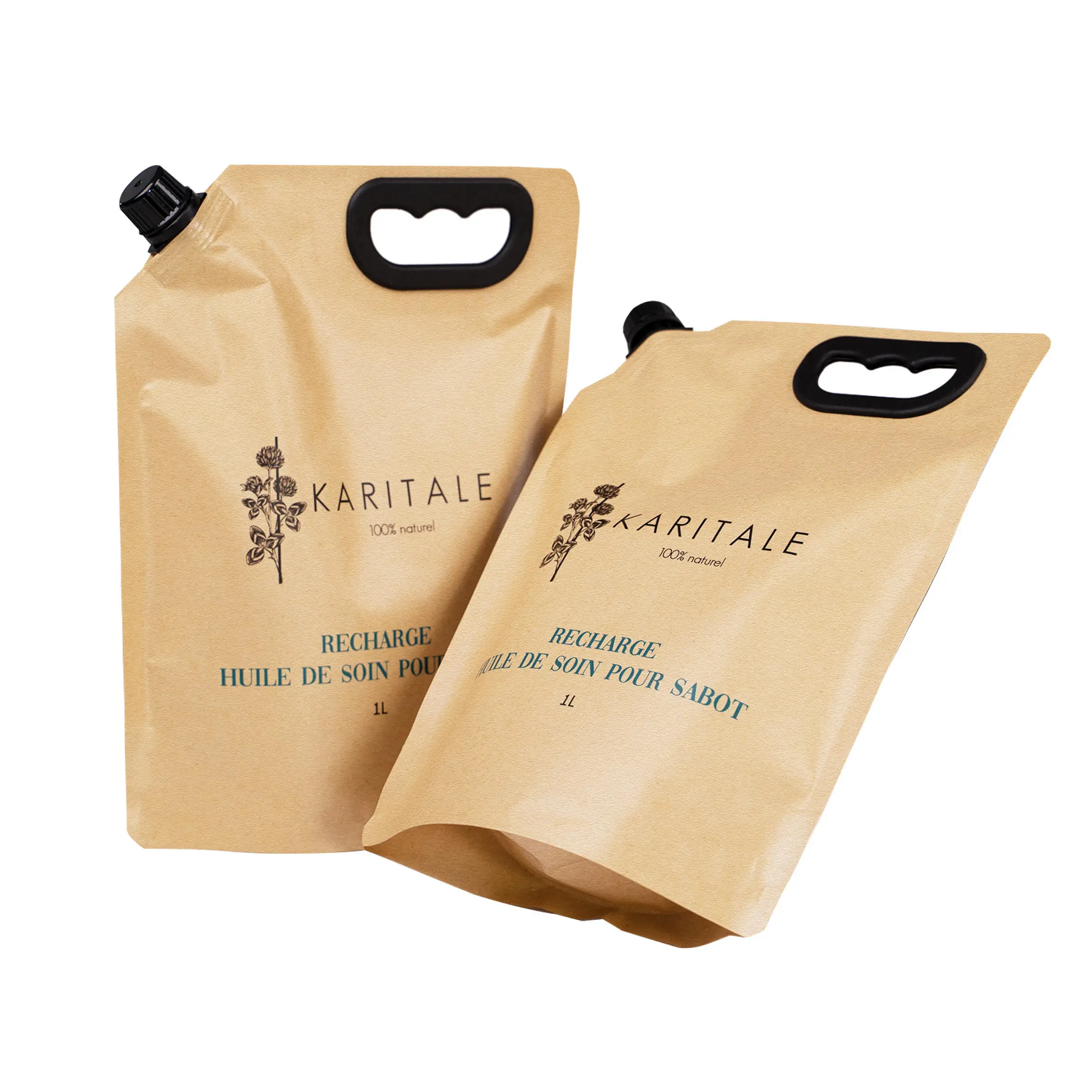 Custom Printed Detergent Packaging Bag Plastic Refill Bag with Handle Kraft Paper Plastic Spout Pouch