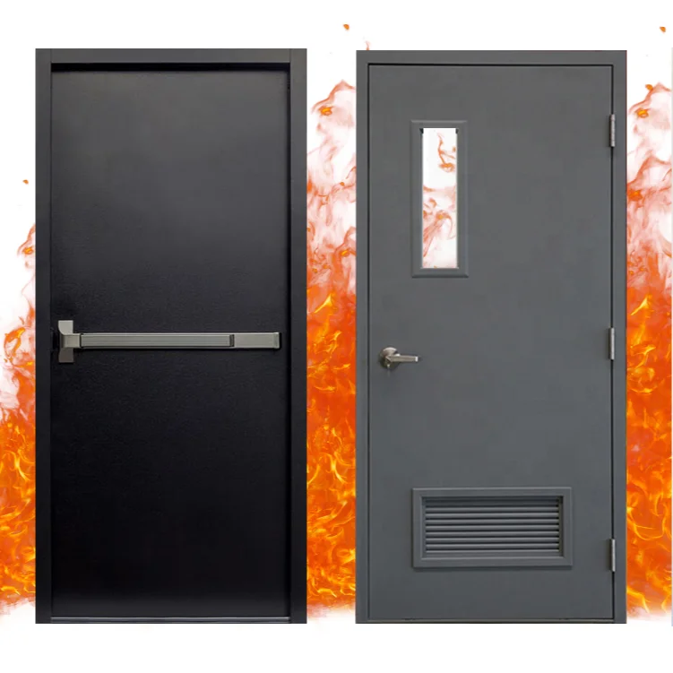 automatic Sensor Commercial Double 3 Hours Fire Rated Steel Doors Exterior Fire Rated Metal
