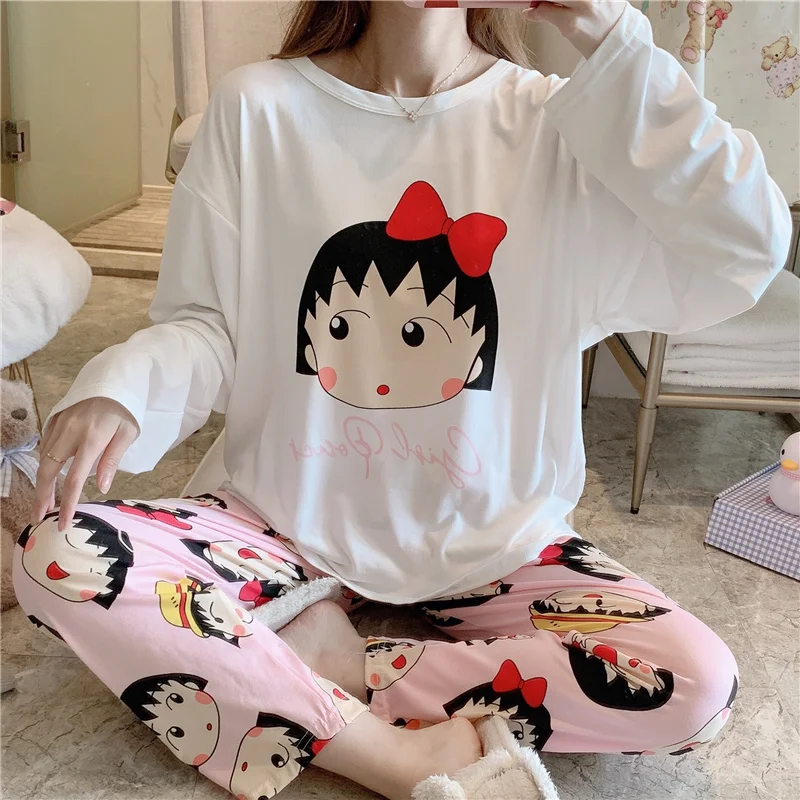 Sleepwear Autumn O Neck Long Sleeve Pants 2Pcs Sets Pajamas Snoopy Cartoons Korean Loungwear Oversize Sweet Leisure Home