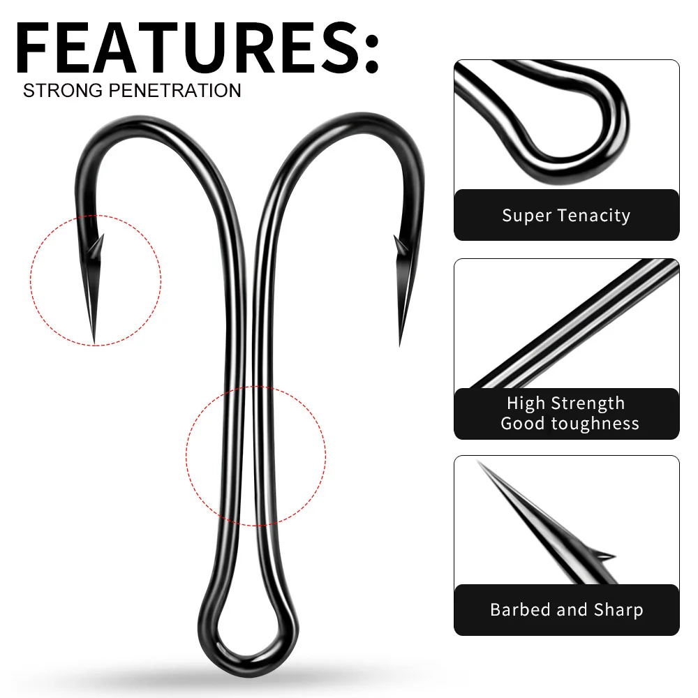 50pcs/bag Double Hooks High Carbon Steel Frog Hook Super Strong Soft Worm Lure Duple Hook 1# 2# 4# 6# 8#