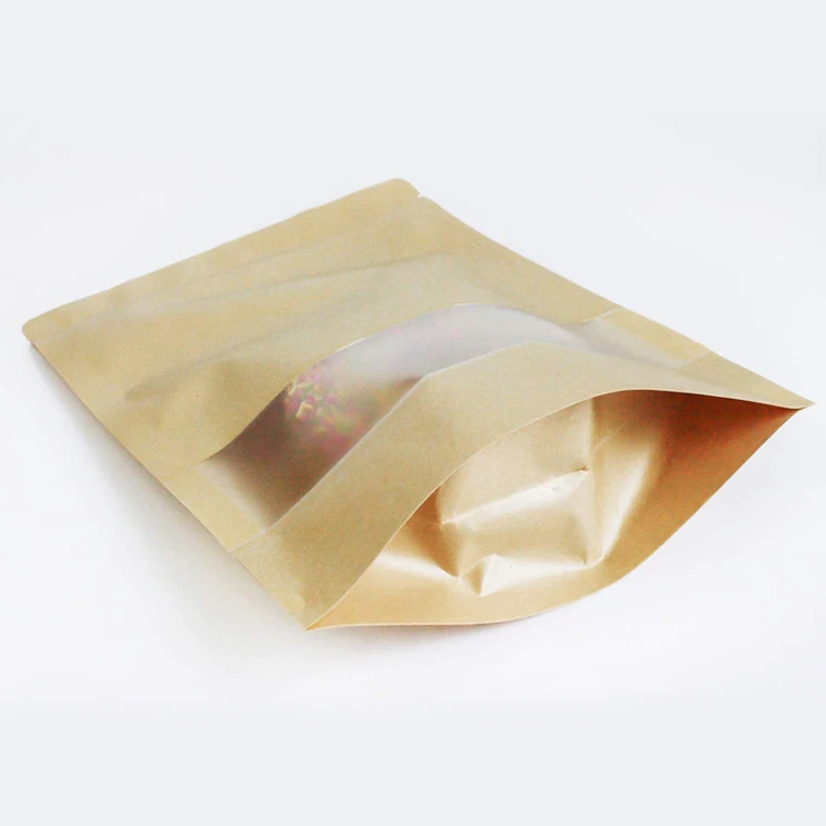 HS Kraft Paper Self Standing Pouch Bag Aluminum Foil Film Liner Moisture-proof Zipper Tea Sealed Bag
