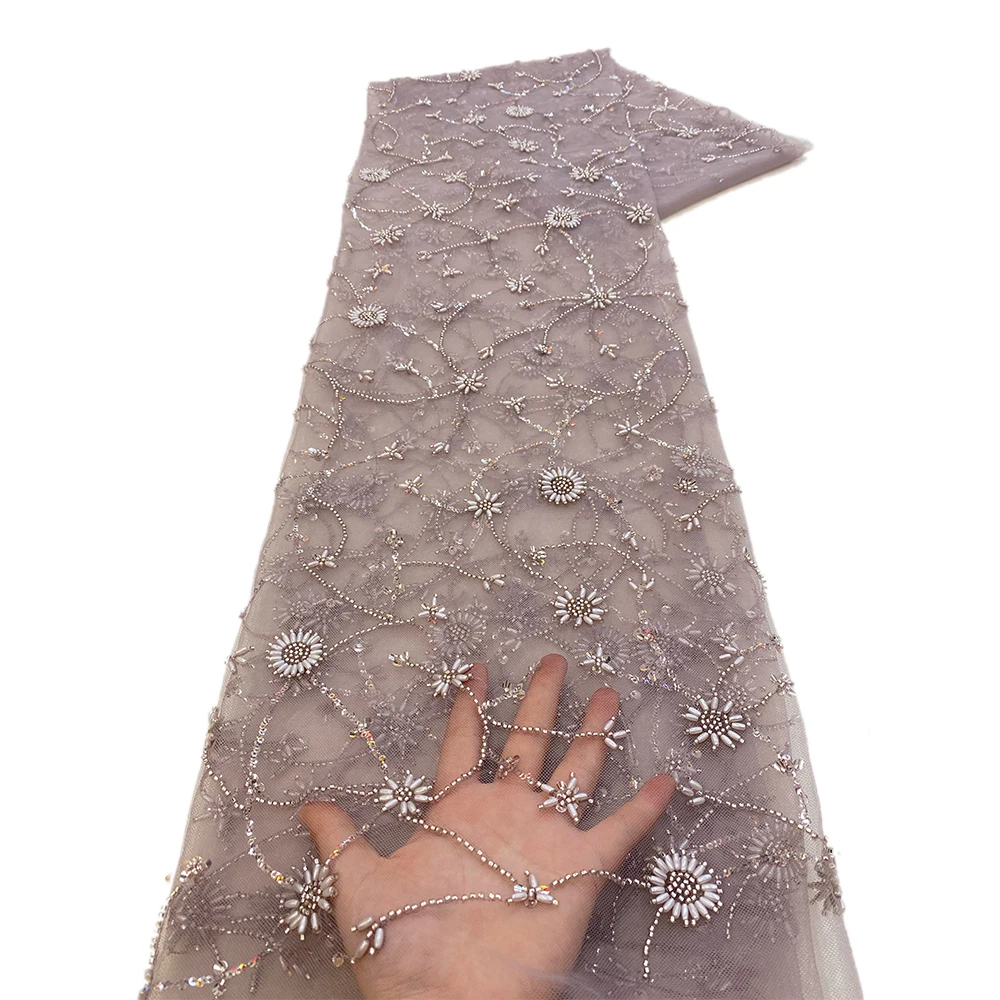 NI.AI Luxury Sequin Mesh Fabric Sequin Beaded Lace Wedding Lace Fabric Fancy Embroidery Sequins Lace Fabric