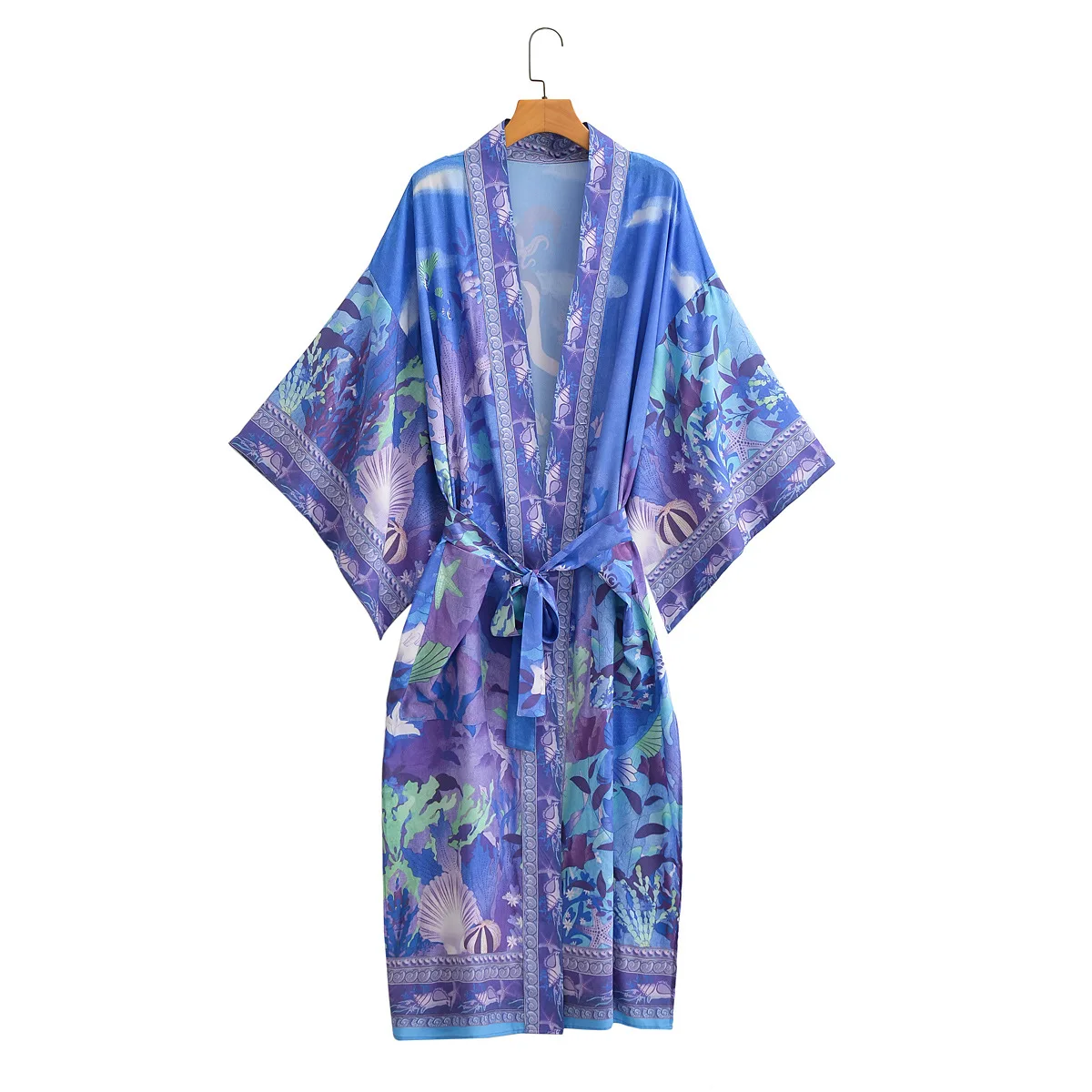 2023 Bohemian Beach Style Vintage  print flare sleeve  ladies fashion bohemian rayon cardigan short kimono