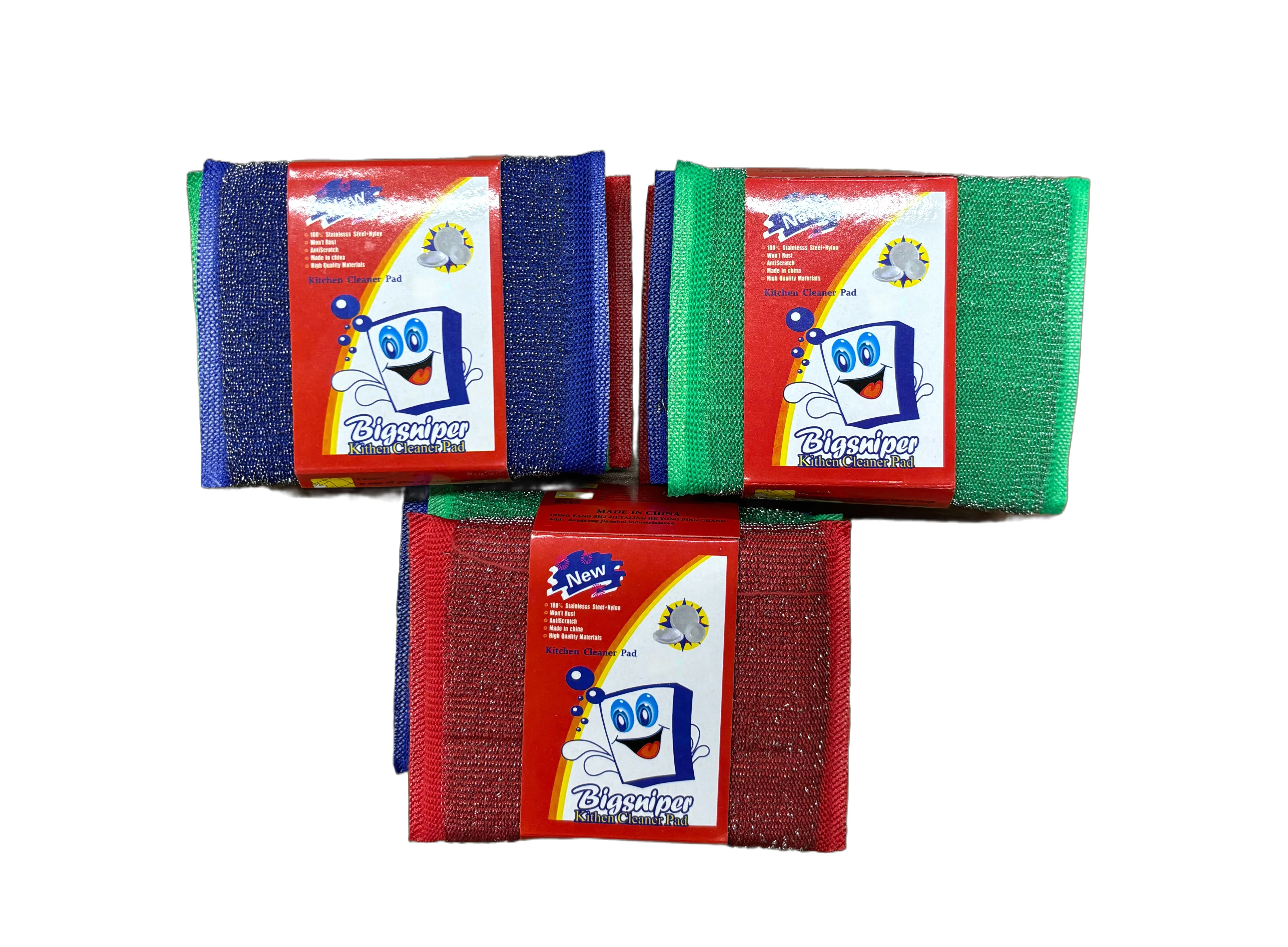 3 Pcs/card Sponge Block Kitchen Washing Sponge Scourer Stainless Steel Sponge