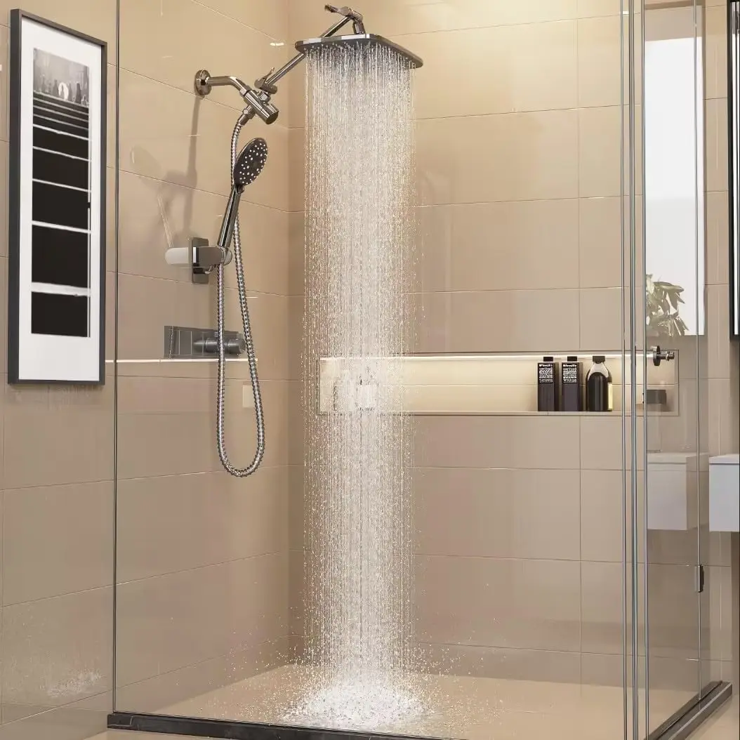 12-Inch High-Pressure Rain Shower Head Combo with Soft Spray Wide Rainfall and 6 Handheld Water Featuring Extension Arm