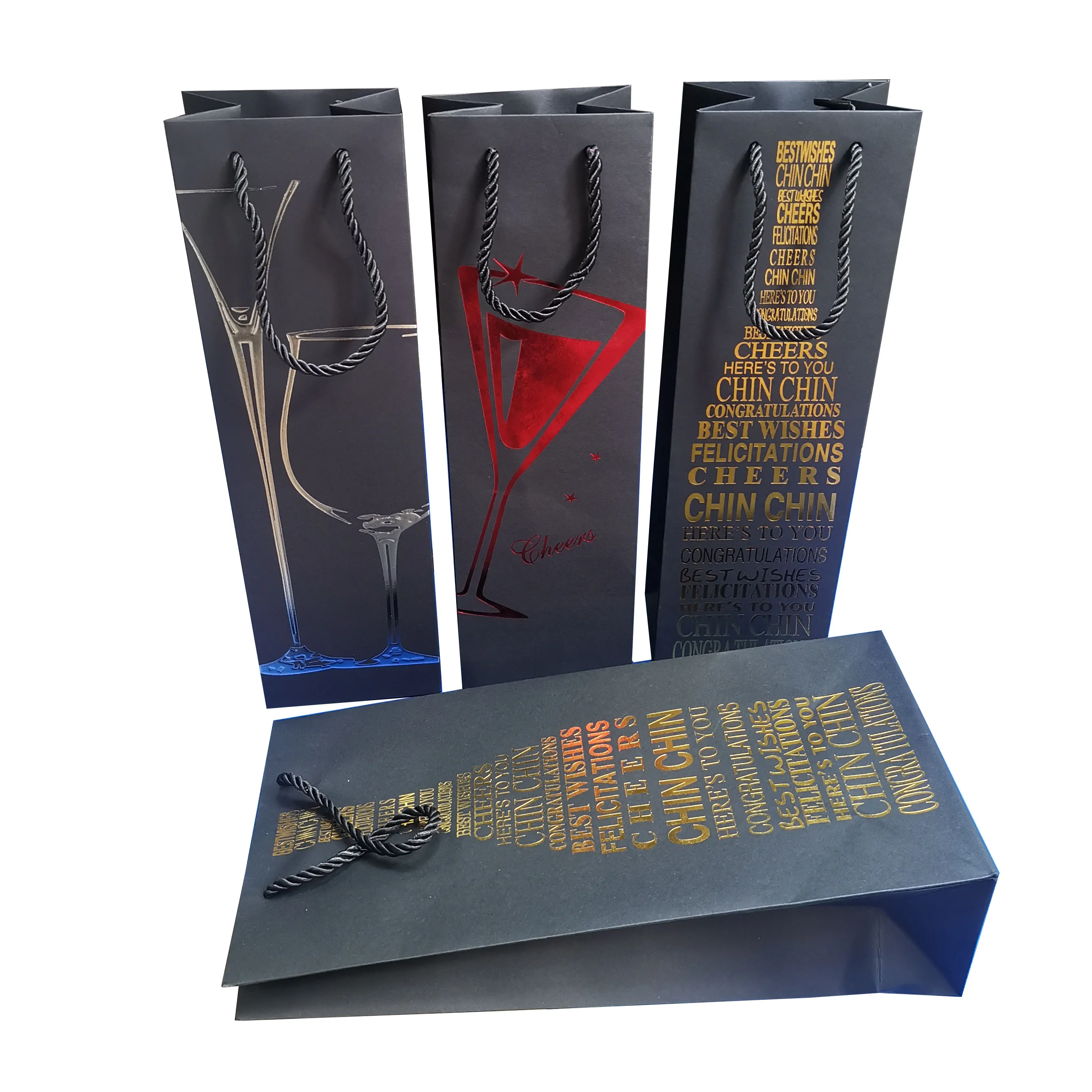 custom logo christmas black paper wine gift bags for wine bottles