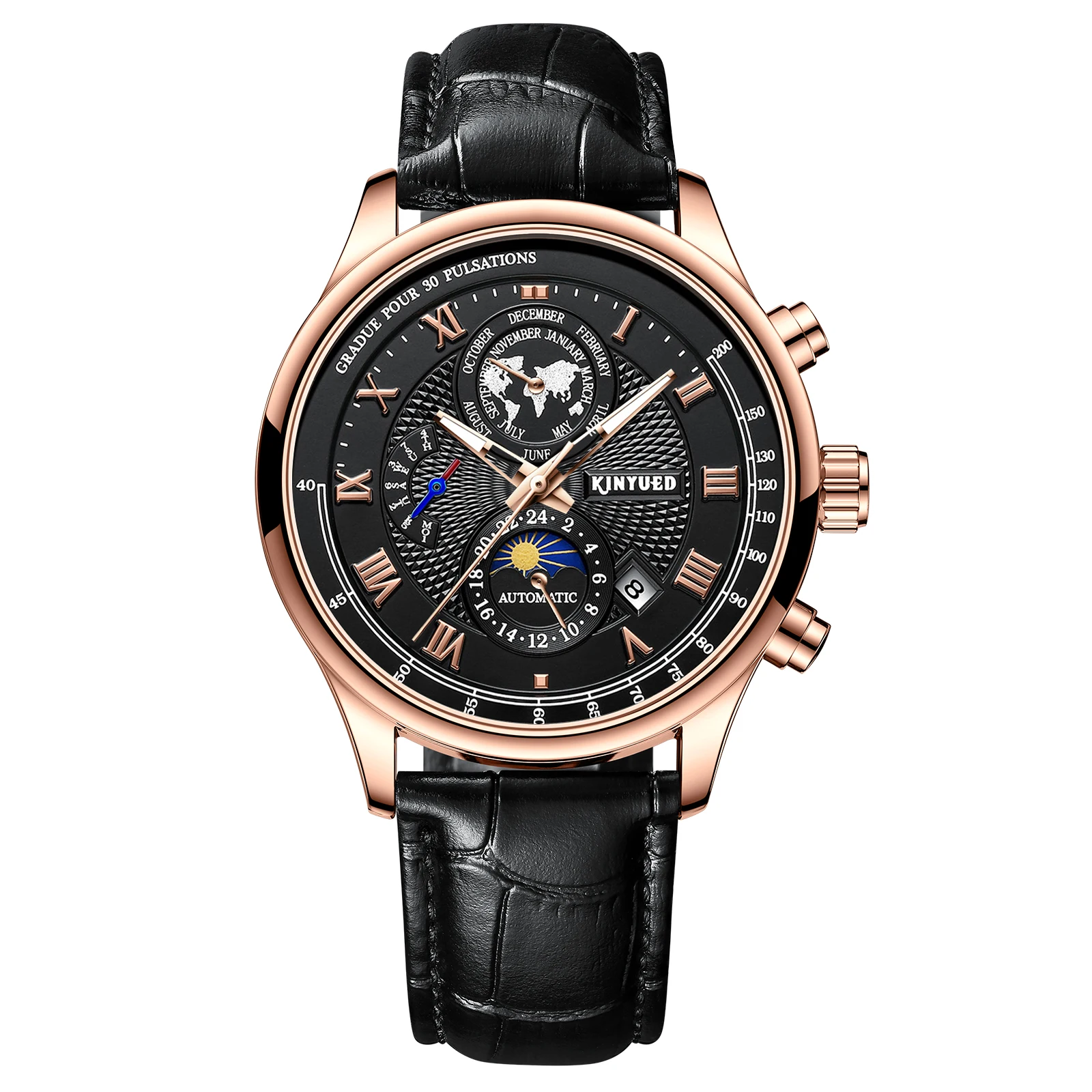KINYUED Skeleton Watches Mechanical Automatic Watch Men Tourbillon Sport Clock Casual Business Moon Wrist Watch Relojes Hombre