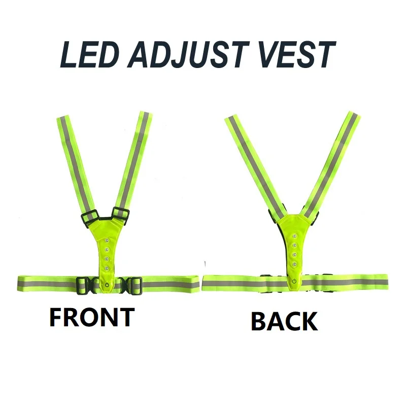 High Visibility Adjustable Flashing Reflective Elastic Vest Belt Strap LED Light Outdoor Sports Night Running Lamp Vest