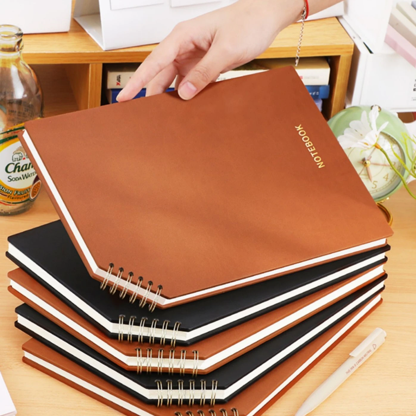 Free sample A5 B5 Unique design leather spiral notebook Slant up hardcover pu notebook custom notebook