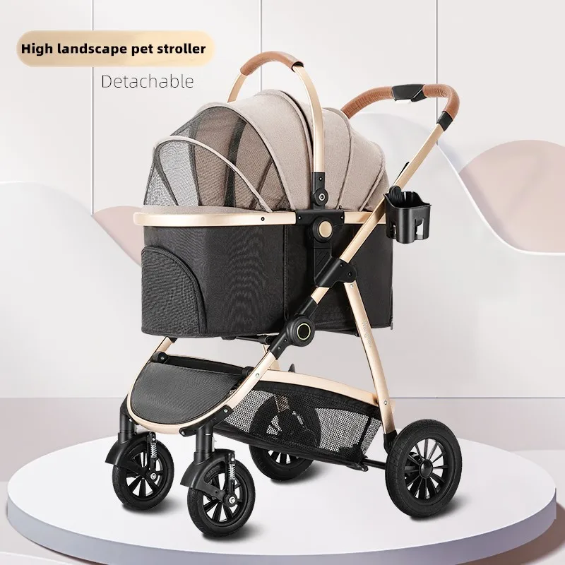 Wholesale 4 wheels Travel pet Carriage pet trolley dogs cat with storage shelf and cup holder  pet stroller
