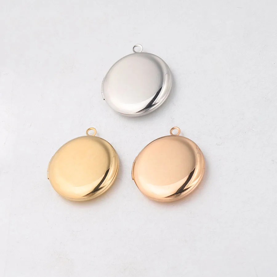 Stainless Steel Gold Women DIY Jewelry Making Accessories Opening Photo Round Locket Shape Pendant Charm For Necklace Bracelet