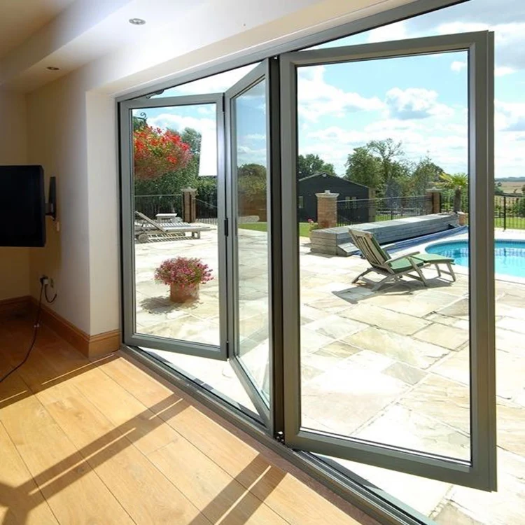 High quality hurricane resistant soundproof balcony double glass aluminum folding accordion door