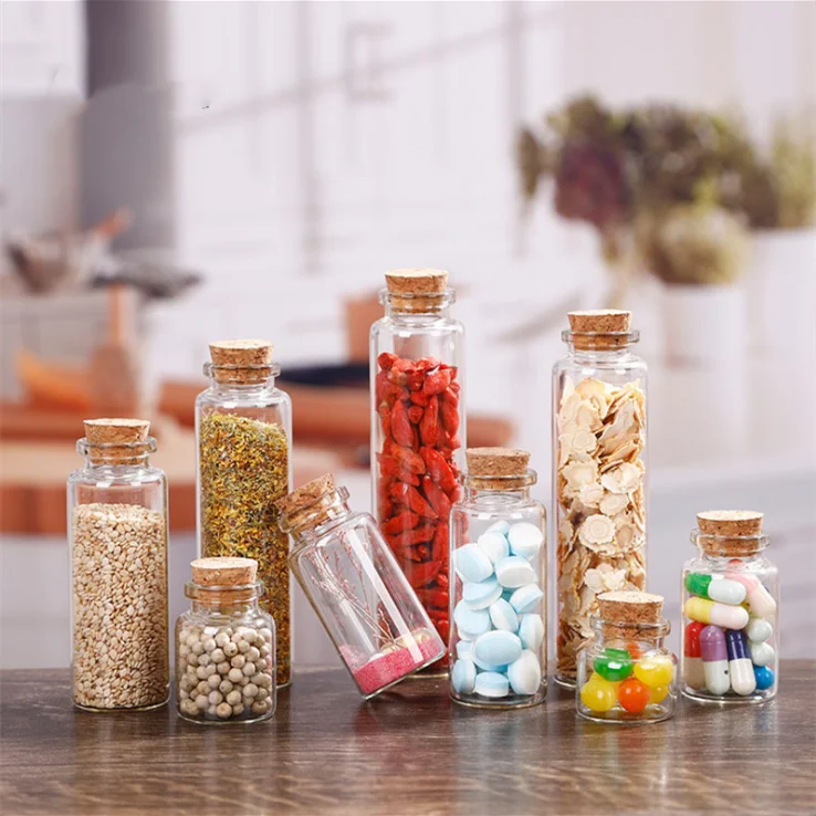 Clear Mini Glass Jars Wishing Bottles with Cork Stoppers 25ml DIY Sand Art Small Decorative Glass Bottles