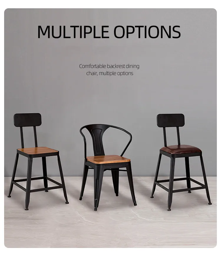 Modern industrial style wooden table top retro bar restaurant metal chairs and dining table