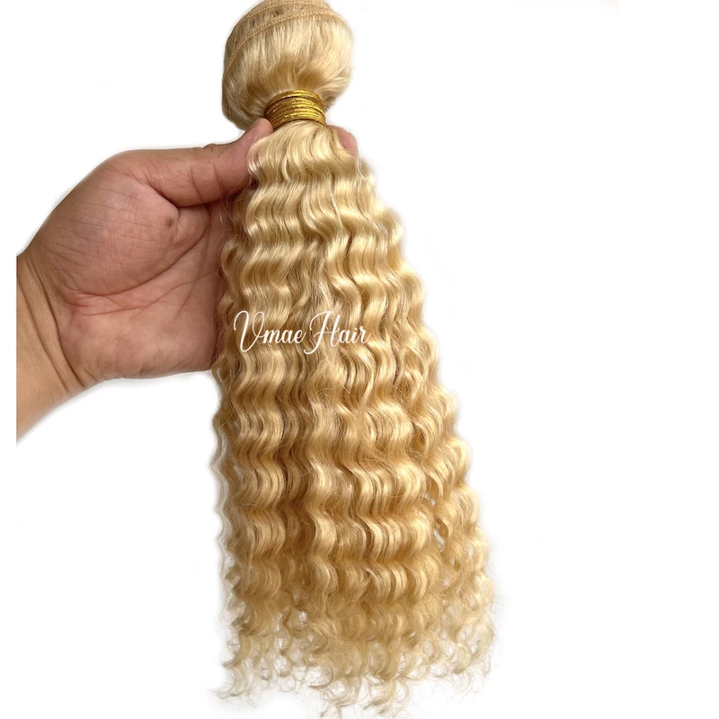 VMAE European Russian 613 Blonde 100g Deep Wave Kinky Curly Weft Virgin Hair Weave Raw Human Hair Bundles Extension