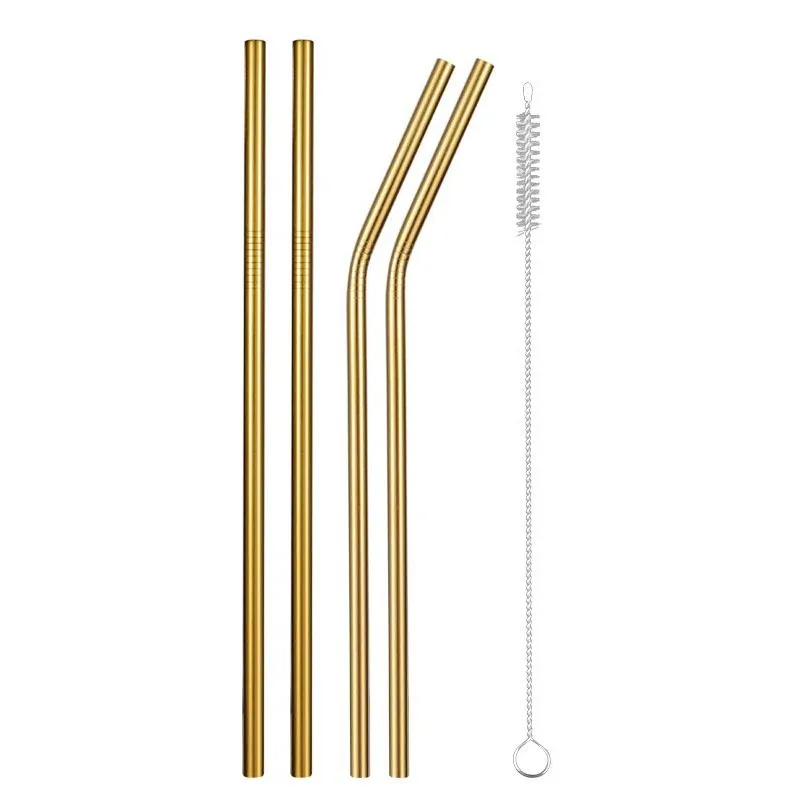 Colorful Gold Metal Straw 304 Stainless Steel Straws Reusable Bent Glass Mug Drinking Straw Costom Logo