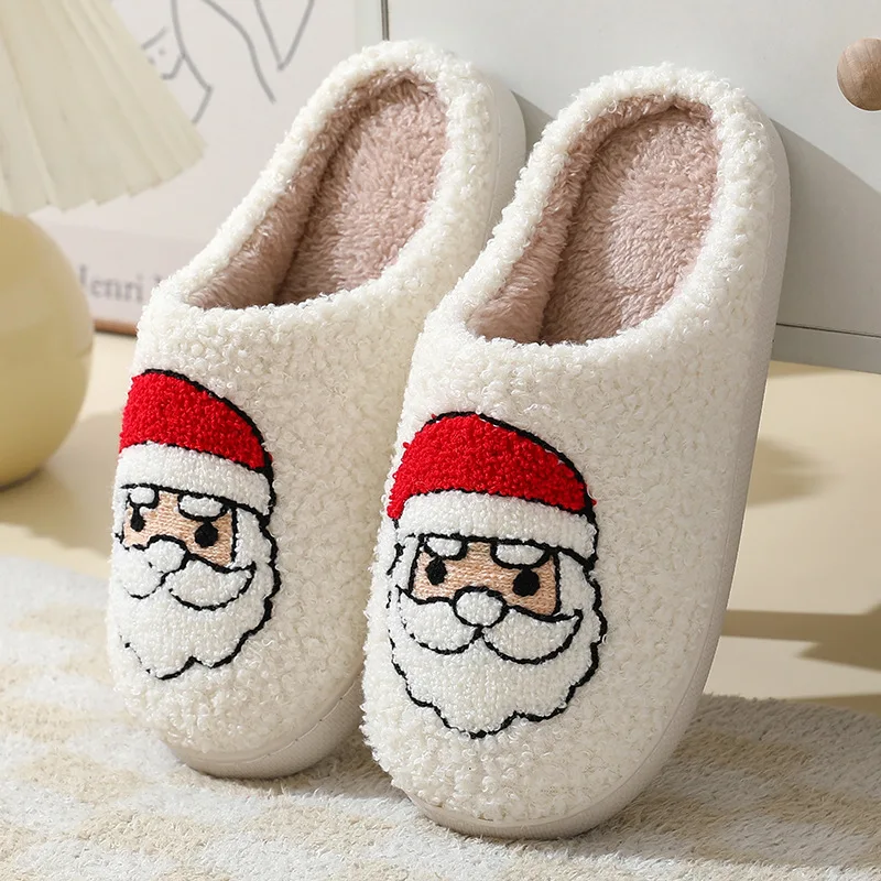 5 Colors Customize Christmas Plush Gingerbread Reindeer Santa Slippers Christmas Fuzzy Warm Home Slippers