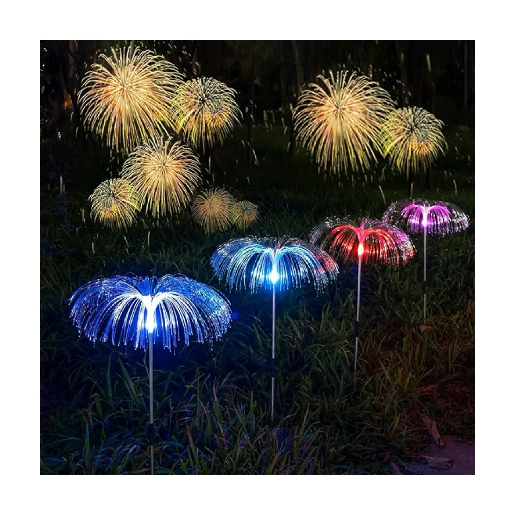 Courtyard Outdoor Garden Decor Lamp Beautiful Insert Light IP65 Led Optical Fiber Jellyfish Shaped Colorful Solar Light