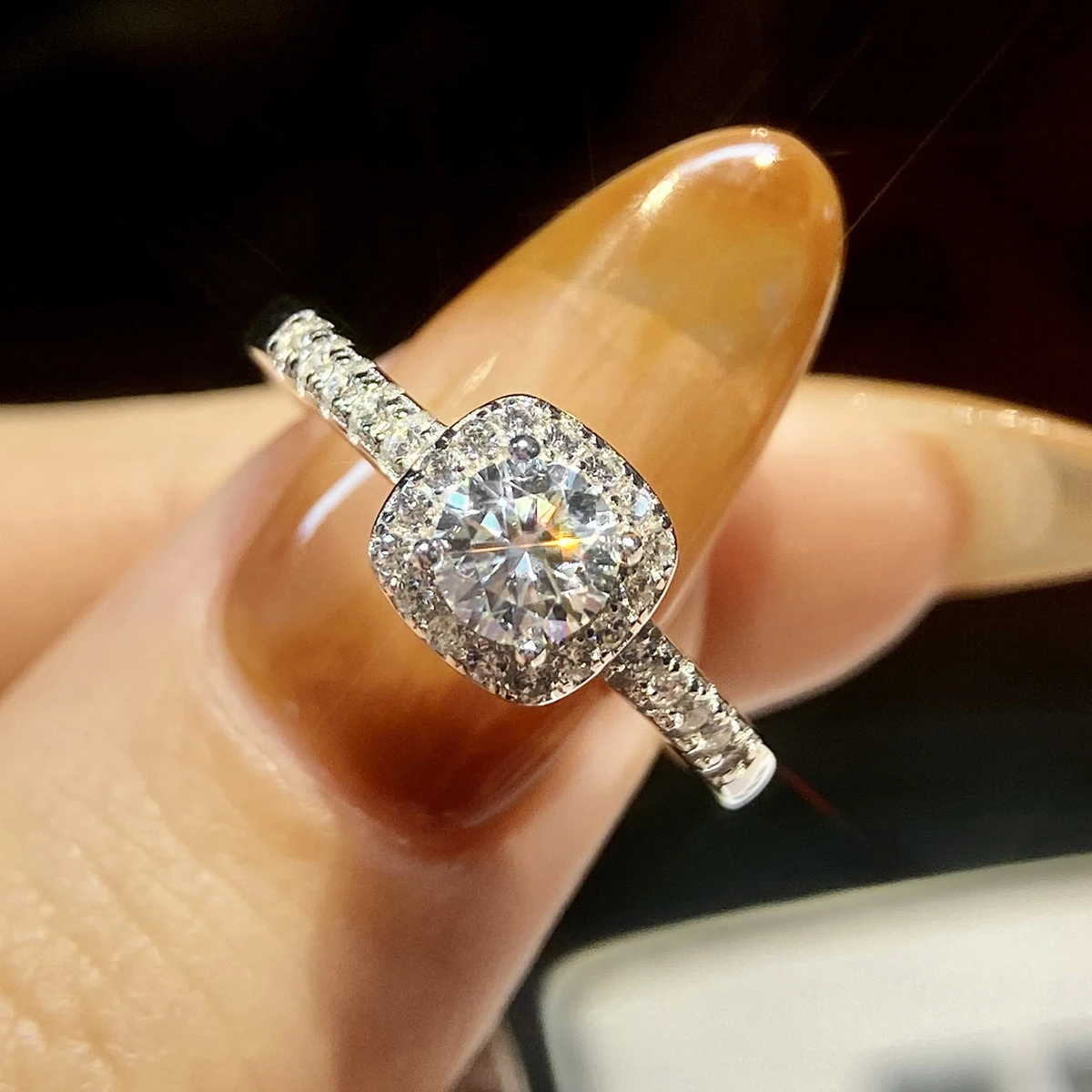 Low Price 925 Sterling Silver 18k white gold plating Gra 0.5 CT square shape diamond moissanite ring women wedding fine Jewelry