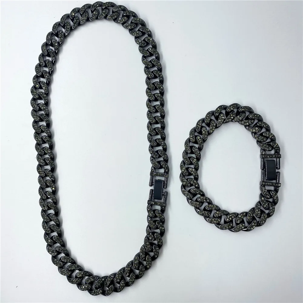 Fashion Jewelry  accessories Double row full drill hip hop Cuban chains for Men crude chain link necklace