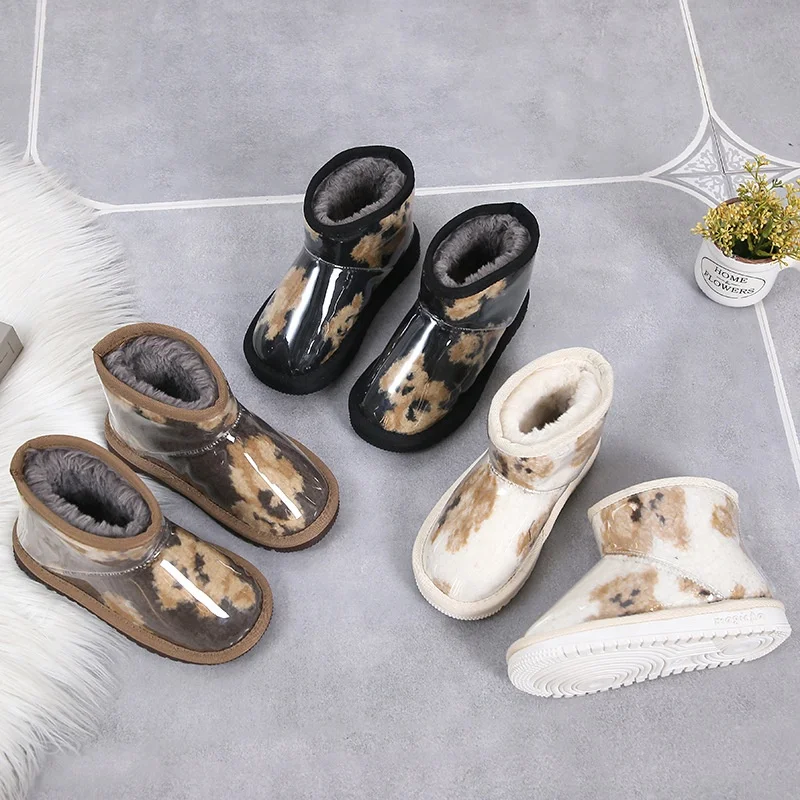 Kid cute snow boots with fur fashion winter waterproof keep warm girls ankle boot baby shoes set