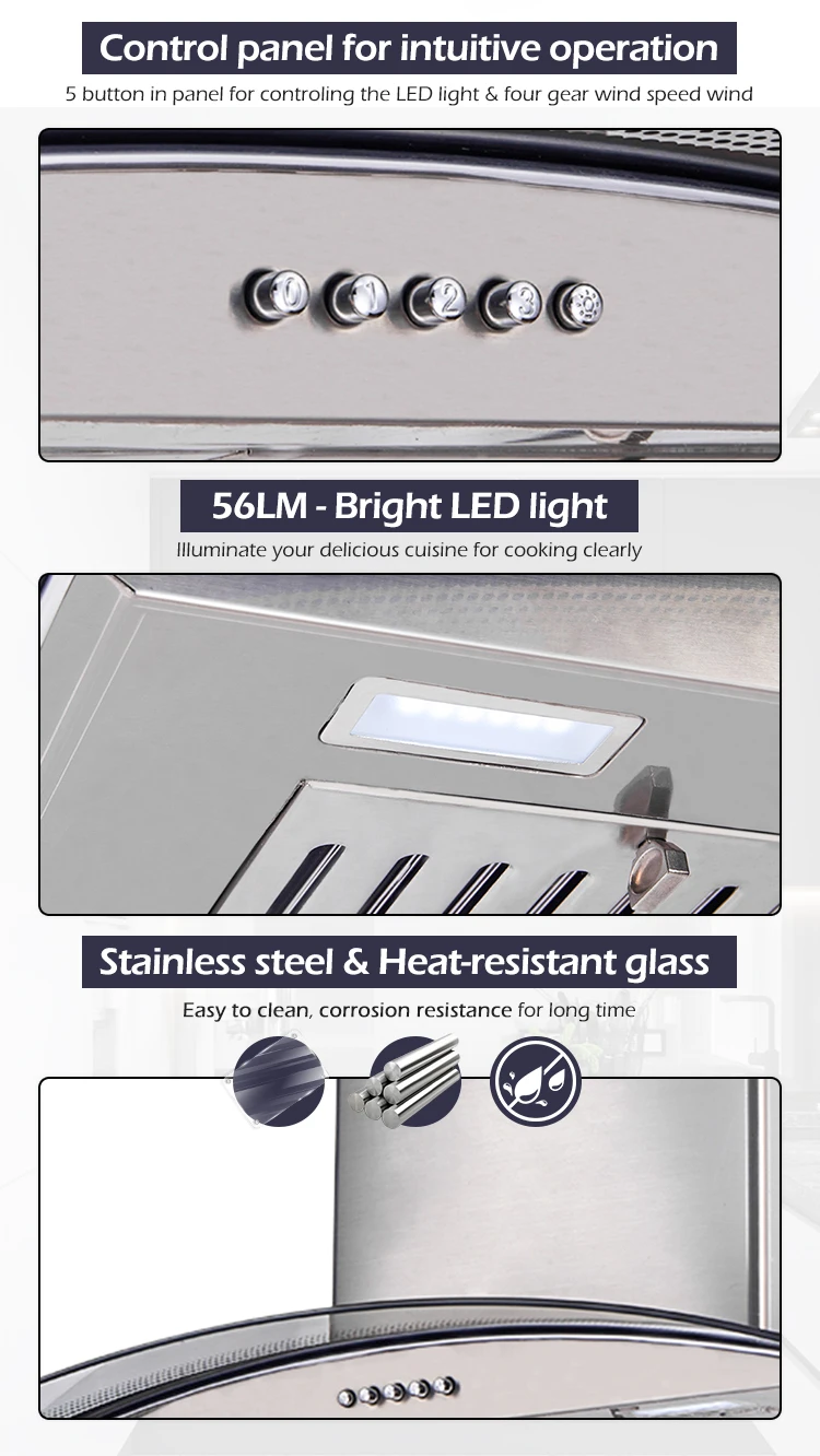 Smart kitchen extractor hood 90cm black celling mounted kitchen hood for the smoke with filters