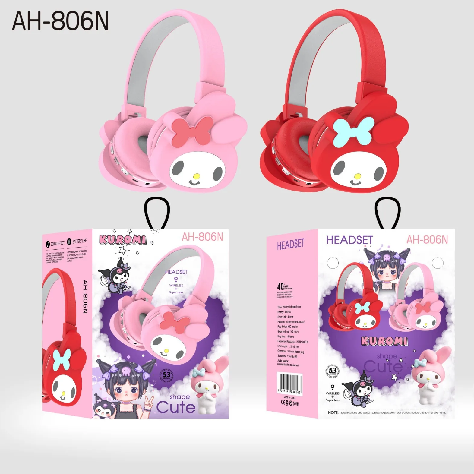 Хит продаж Мультяшные наушники Kuromi мелодия головные игровые гарнитуры милые беспроводные Mario