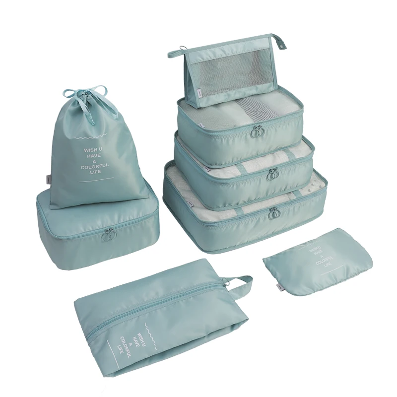 Custom Twill 8 Pieces Waterproof Travel Compression Packing Cubes Luggage Organizers Travel Organizer Bag Set for Suitcase