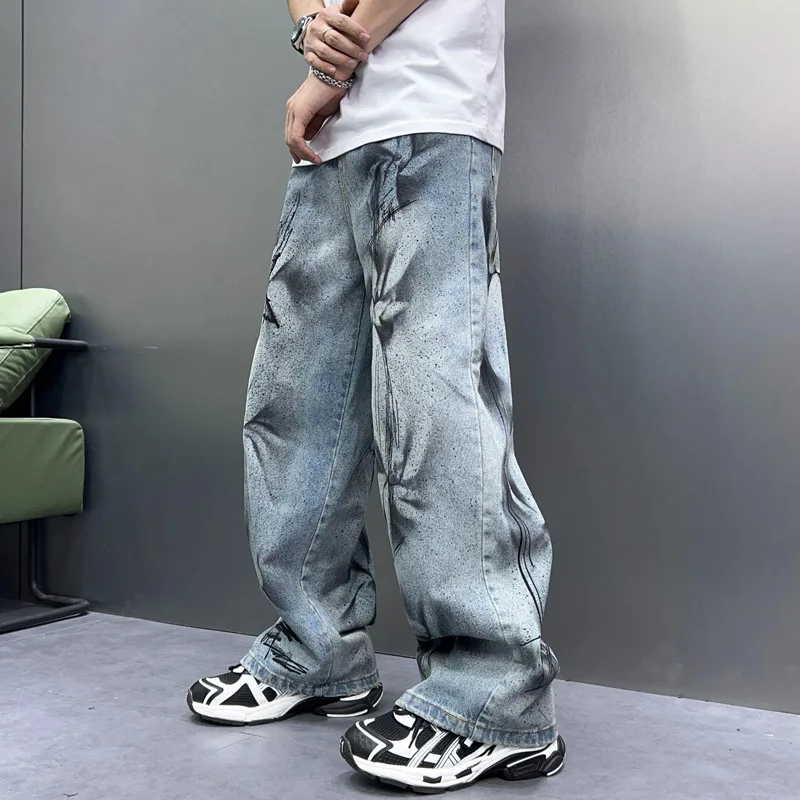 AeeDenim Men Jeans Streetwear Denim Men Stylish Jeans pants Hip Hop Casual Skateboard Pants Men Wide Leg Jeans