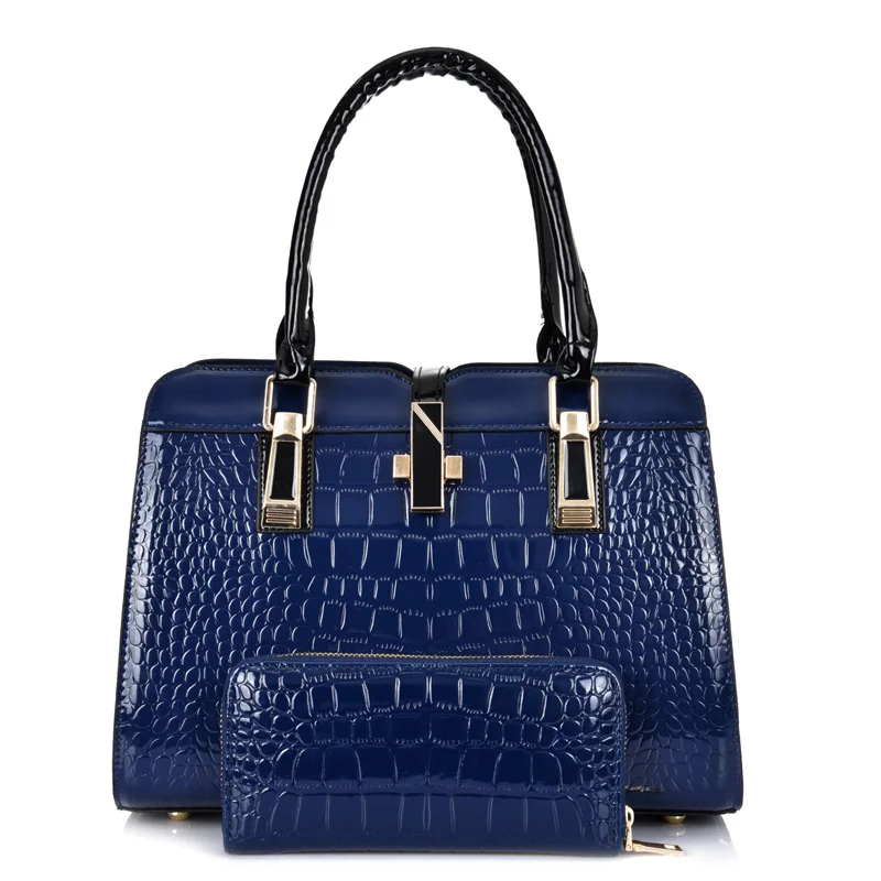 Italian Designer Handbag Luxury Lusso Borsa Donna Crocodile Pattern Metal Buckle Handbag Set