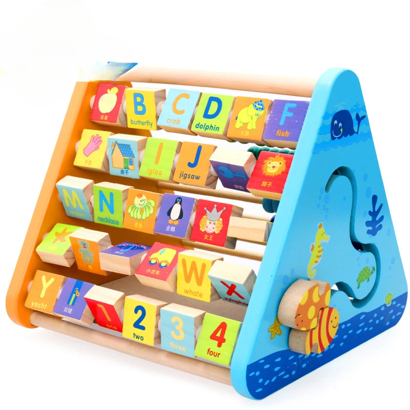 Wholesale Wooden Abacus Montessori 5 Side Learning Rack Multifunctional Educational Toys Math Calculation for Kids