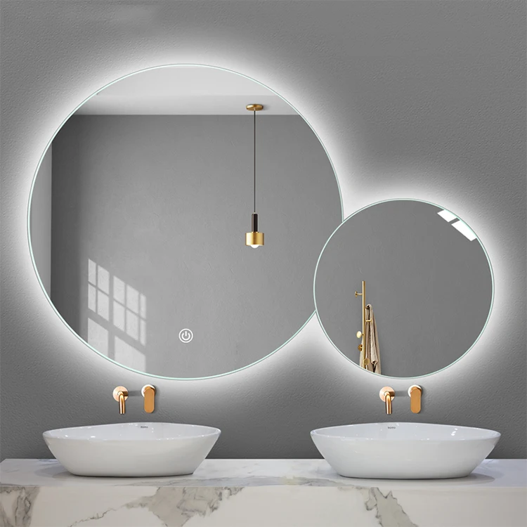 2 Round Frameless LED Mirror Defog Irregular Shape Wall Mounted