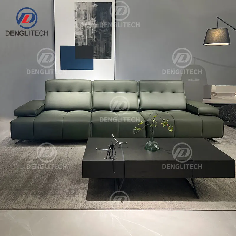 Italian Minimalist Genuine Leather Electric Sofa Living Room 3 Seater Power Backrest Adjustable Functional Retractable Sofa Bed