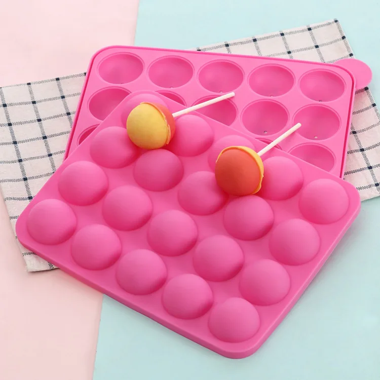 WH56 Silicone Round Lollipop Mold 20 Holes Chocolate Moulds Candy Maker Pop Lollipop Molds Cake Mould Baking Cake Mold