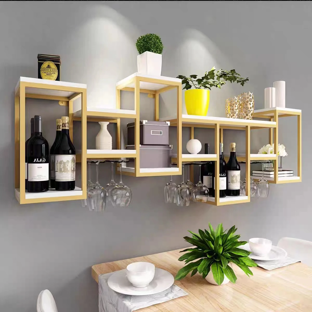 Hot selling Wine Rack Metal golden storage shelf for living room