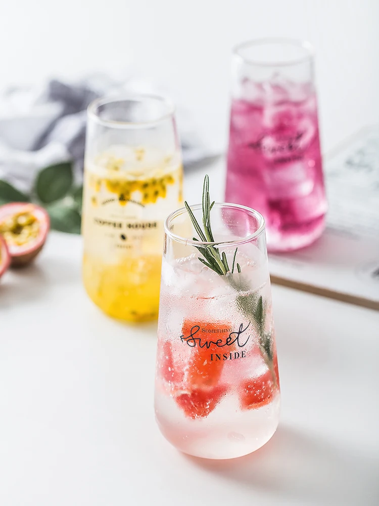 2021 Hot Sale Wholesale Custom Logo nordic Glassware clear Mug Heat Resistant cola fruit juice Glass Cup 450ml Cocktail Glass