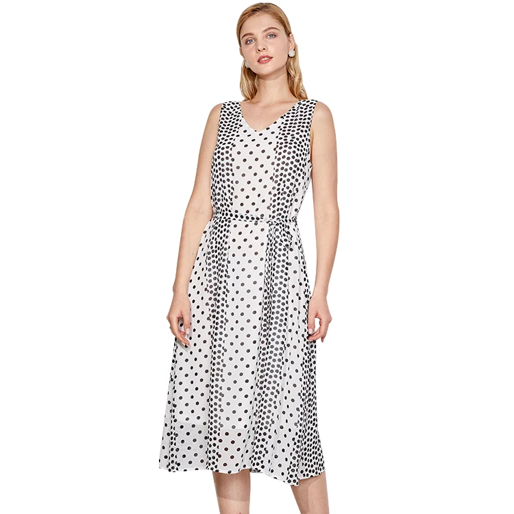 latest Italy design casual dress elegant sleeveless chiffon dot pattern summer dresses for women