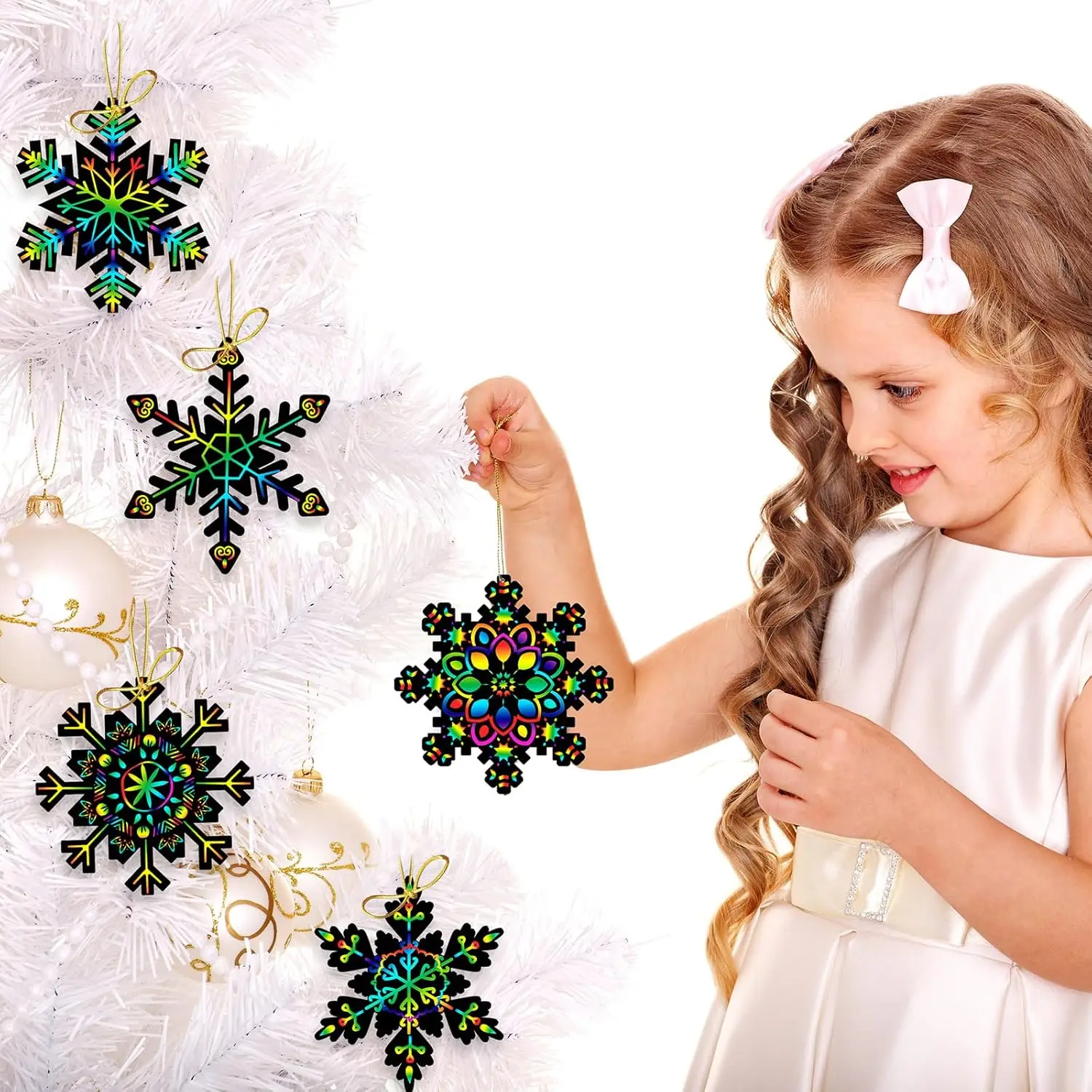 Rainbow Christmas Scratch Art Paper Cards Christmas Tree Hanging Ornaments Christmas Gifts for Kids Holiday Party Favors Games