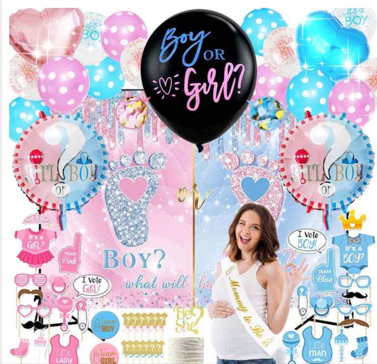 Праздничные принадлежности для мальчиков и девочек, фон с конфетти и шарами