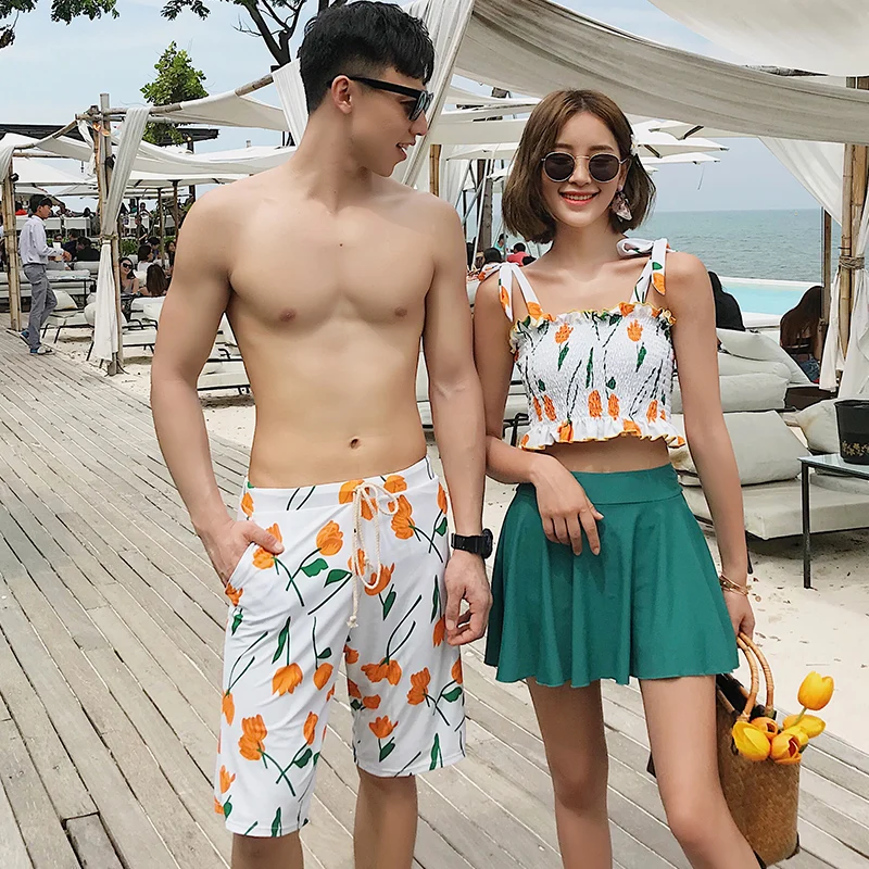 
Stylish Couples Swimwear Sexy Strappy Bikini Set Thing Bandeau Stringing Swimsuit Beach Men Short Love Set 