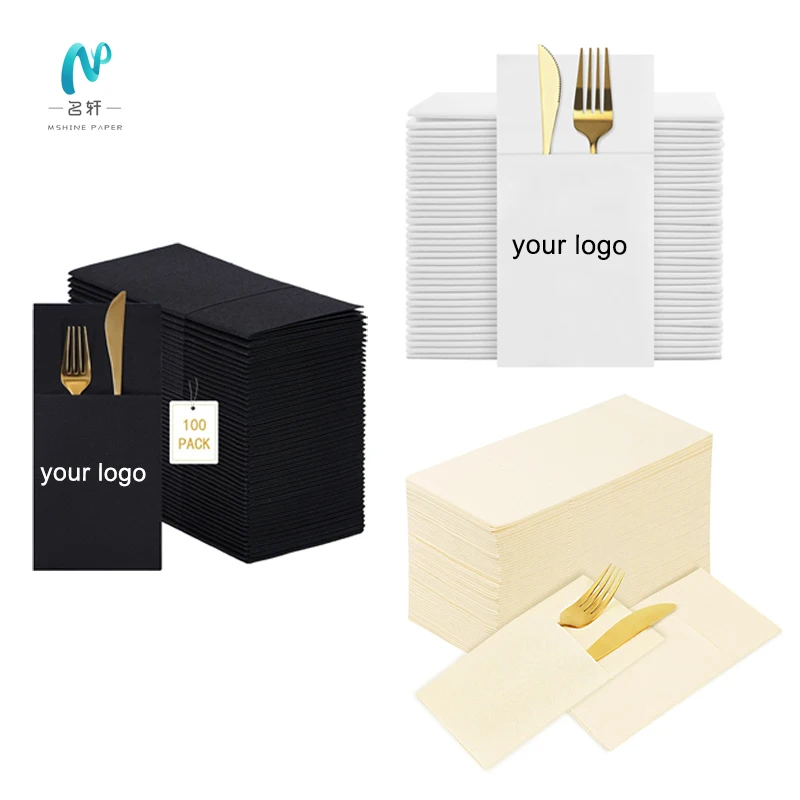 Custom luxury thick airlaid lunch napkins for restaurant with logo  disposable napkins  dinner napkins black tissue