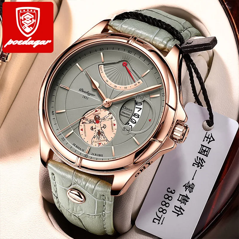 Poedagar 802 Cheap Hot Selling Fashion Men Watch Custom Logo Small OEM Waterproof Date Leather Wristwatch