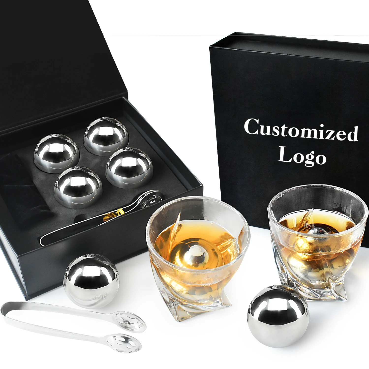 Gift Box 304 Stainless Steel Round Shaped Whiskey Stones Sphere Metal Ice Cubes