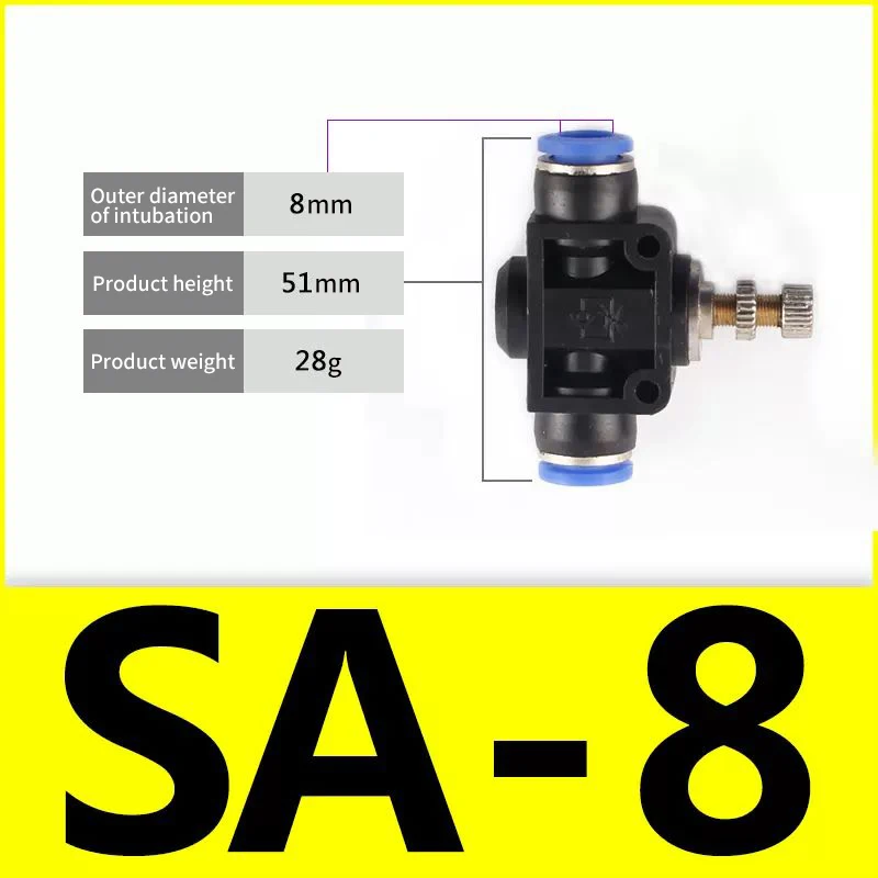 SA Control 4-12 OD  Flow Control Valve Speed Controller Pneumatic Push To Connect Air Fitting