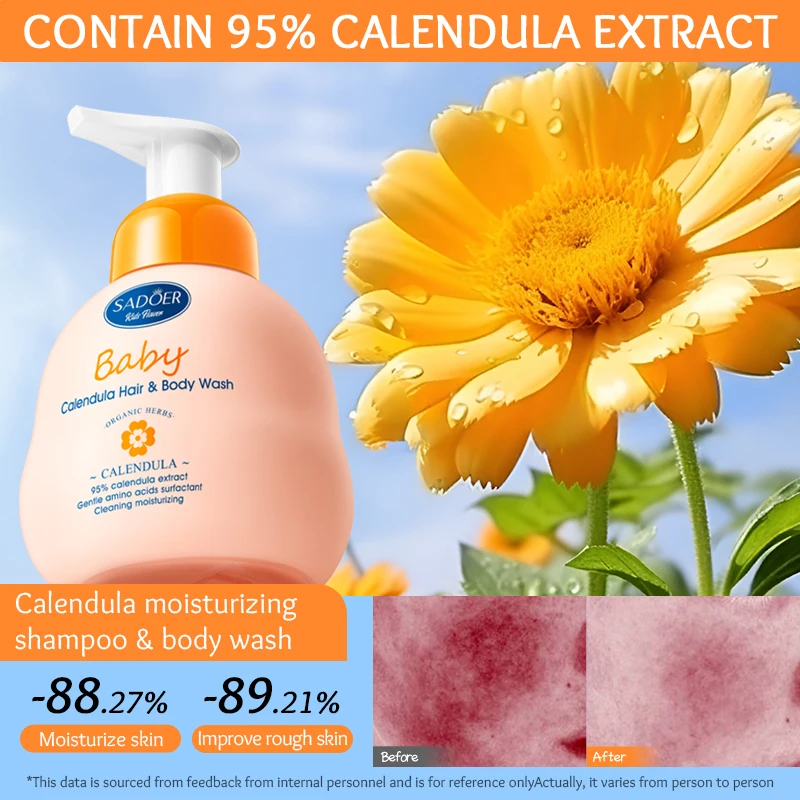 OEM SADOER Wholesale Natural Calendula Amino Acid 2 In 1 Kid Shampoo And Shower Gel Children Care Cleansing Nourishing Body Wash