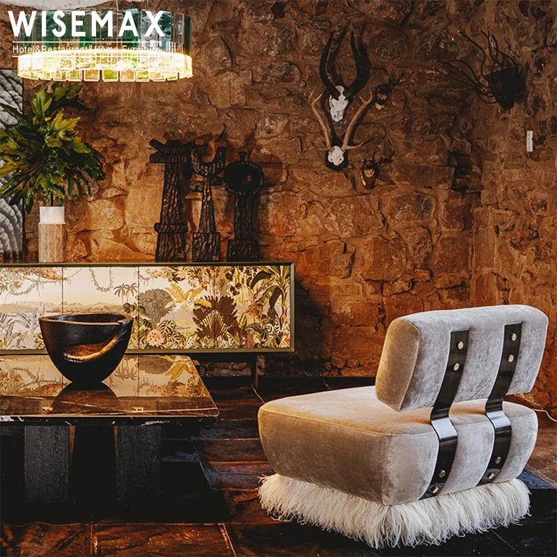 WISEMAX European mid centurey furniture royal sofa set luxury living room furniture tassels single arm chair chairse bedroom
