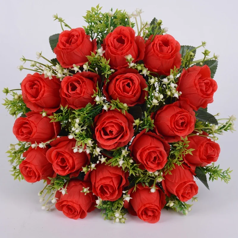 Home Party Floral Decor Real Looking Silk Rose Flowers 18 heads Decorative Flowers Bouquet