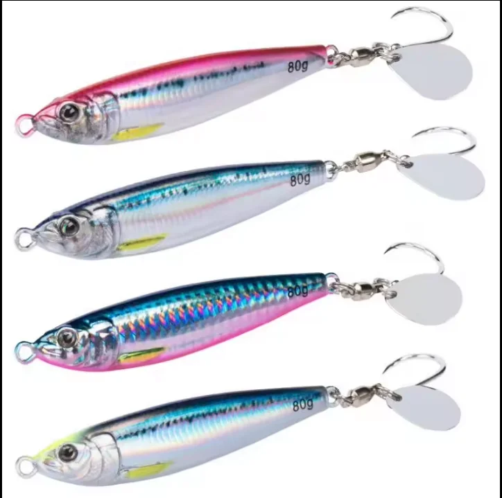 Hot Sale UV Spinner Jig Shore Casting Sinking Saltwater Jig Lures 40g 60g 80g Luminous Jigging Baits With Spoon