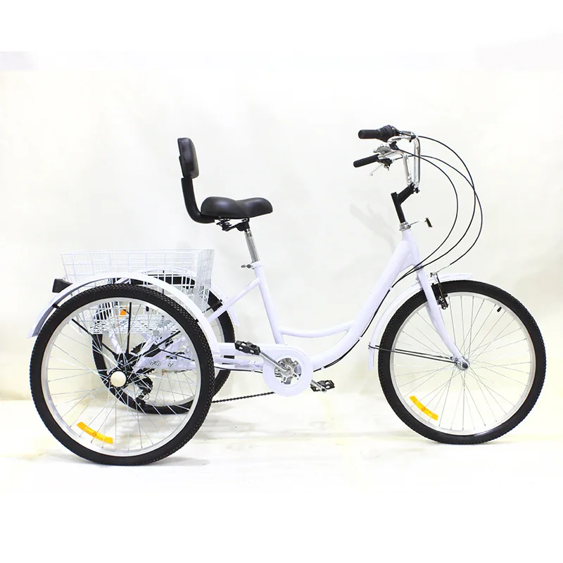 2024 China popular cheap whole sale adults elder 24 inch 6 speed disc brake three wheel cargo bikes trike