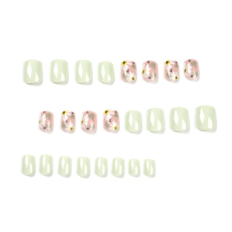 2022 New Design 24pcs Detachable Wearable Press on Nails Short Square French Style Decals Artificial False Nails  Packing In Box